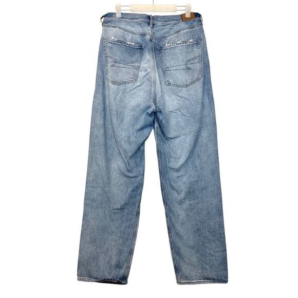 American Eagle Outfitters High Rise Straight Leg Baggy Denim Jeans Blue Size 12 - Picture 2 of 6